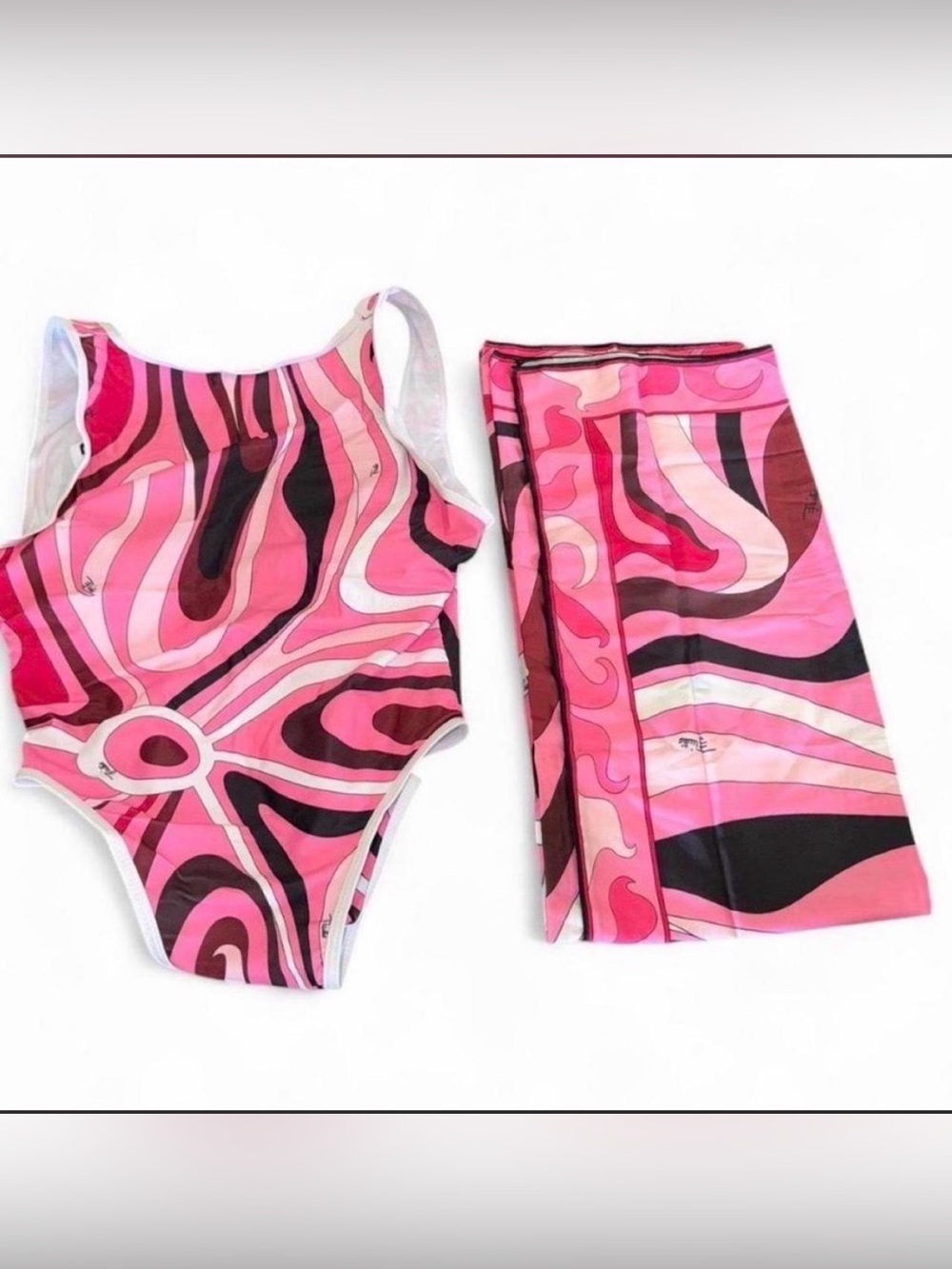 Emilio Pucci Pink Swirl One-Piece with Matching Sarong